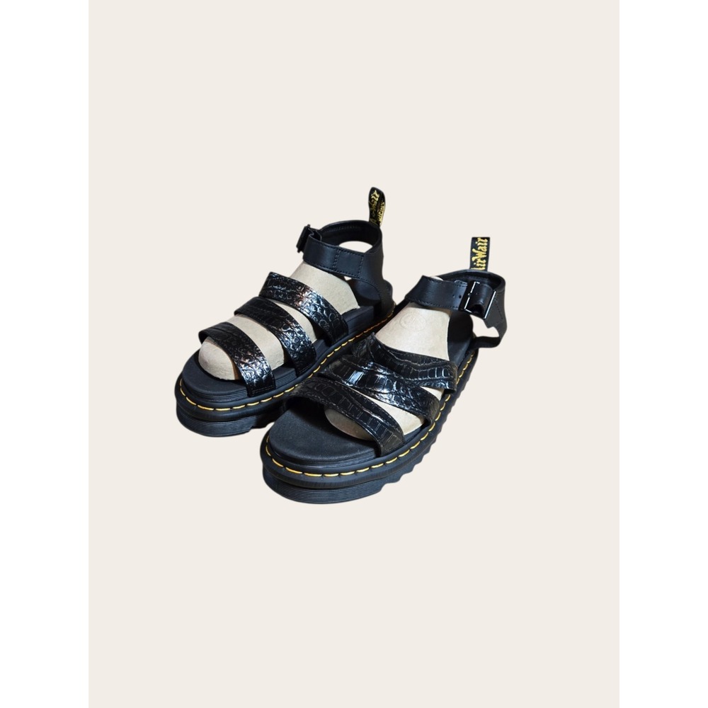Dr Martens Blaire Gunmetal Wild Croc Emboss Leather Sandals Size US 10